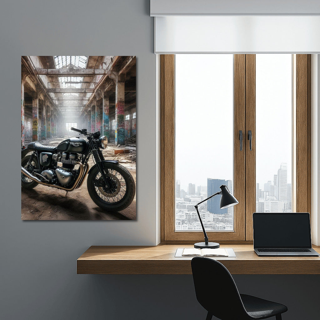 Triumph in Forgotten Warehouse: Retro Motorcycle in Industrial Style