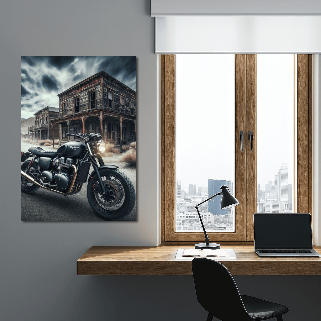 Triumph in Ghost Town: Retro Motorcycle for Adventurers