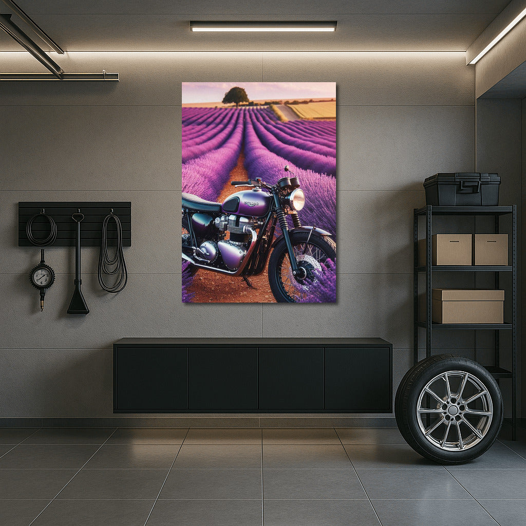 Triumph on Lavender Fields: Motorcycle in the Field of Dreams