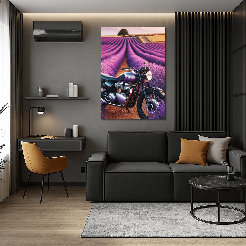 Triumph on Lavender Fields: Motorcycle in the Field of Dreams