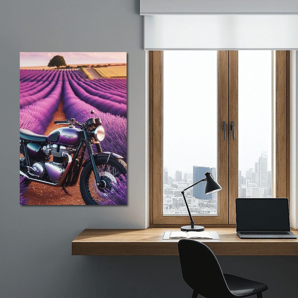 Triumph on Lavender Fields: Motorcycle in the Field of Dreams