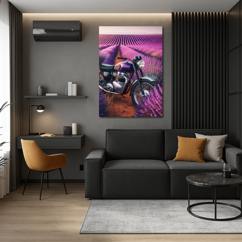 Triumph in Lavender Fields: Motorcycle and Nature in Harmony