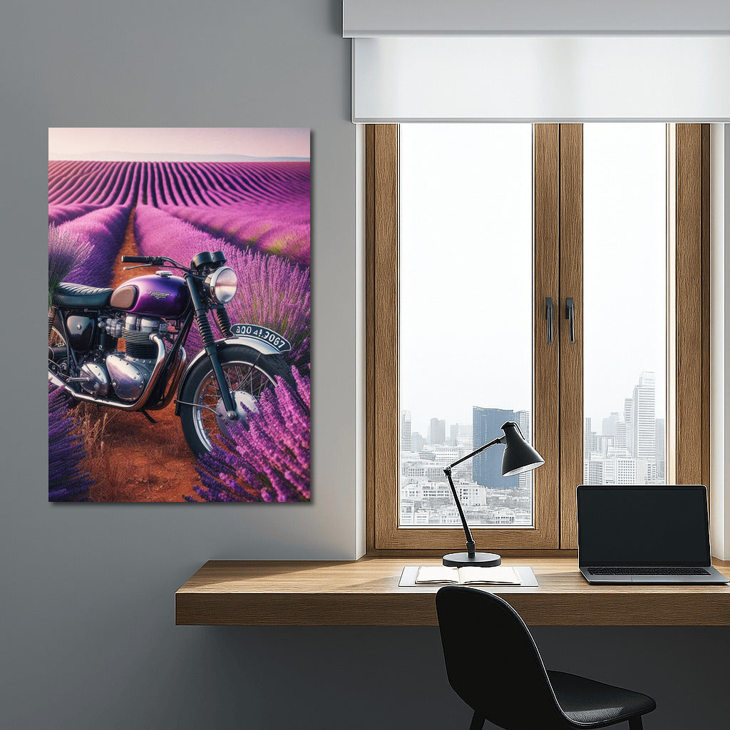 Triumph in Lavender Fields: Motorcycle and Nature in Harmony