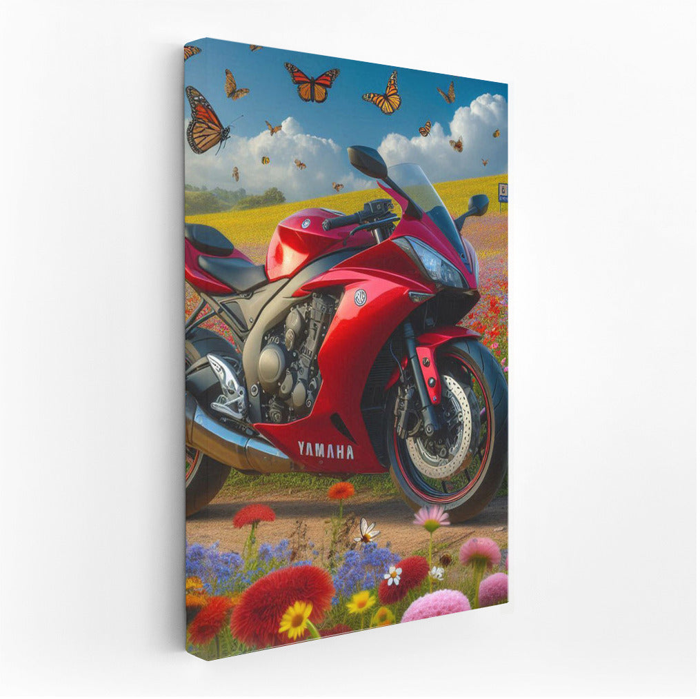 Yamaha in Flower Field: Dynamics and Nature with Fluttering Butterflies