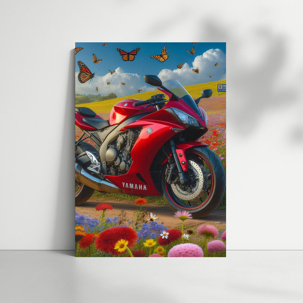 Yamaha in Flower Field: Dynamics and Nature with Fluttering Butterflies