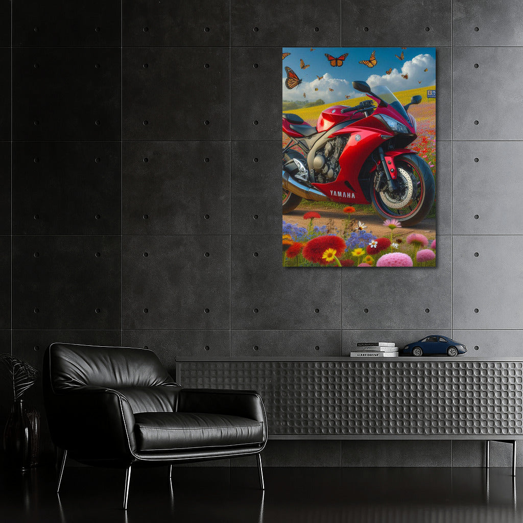 Yamaha in Flower Field: Dynamics and Nature with Fluttering Butterflies