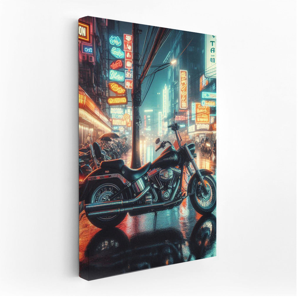 Neon Night: Harley Davidson in the Heart of the City