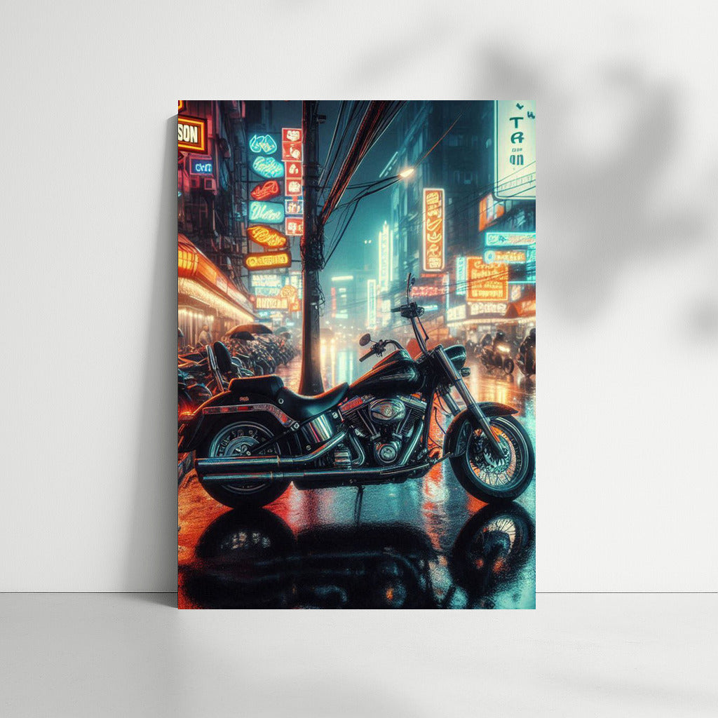 Neon Night: Harley Davidson in the Heart of the City