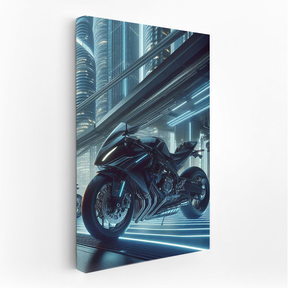 Yamaha in the Future's Glow: Motorcycle in the Futuristic City