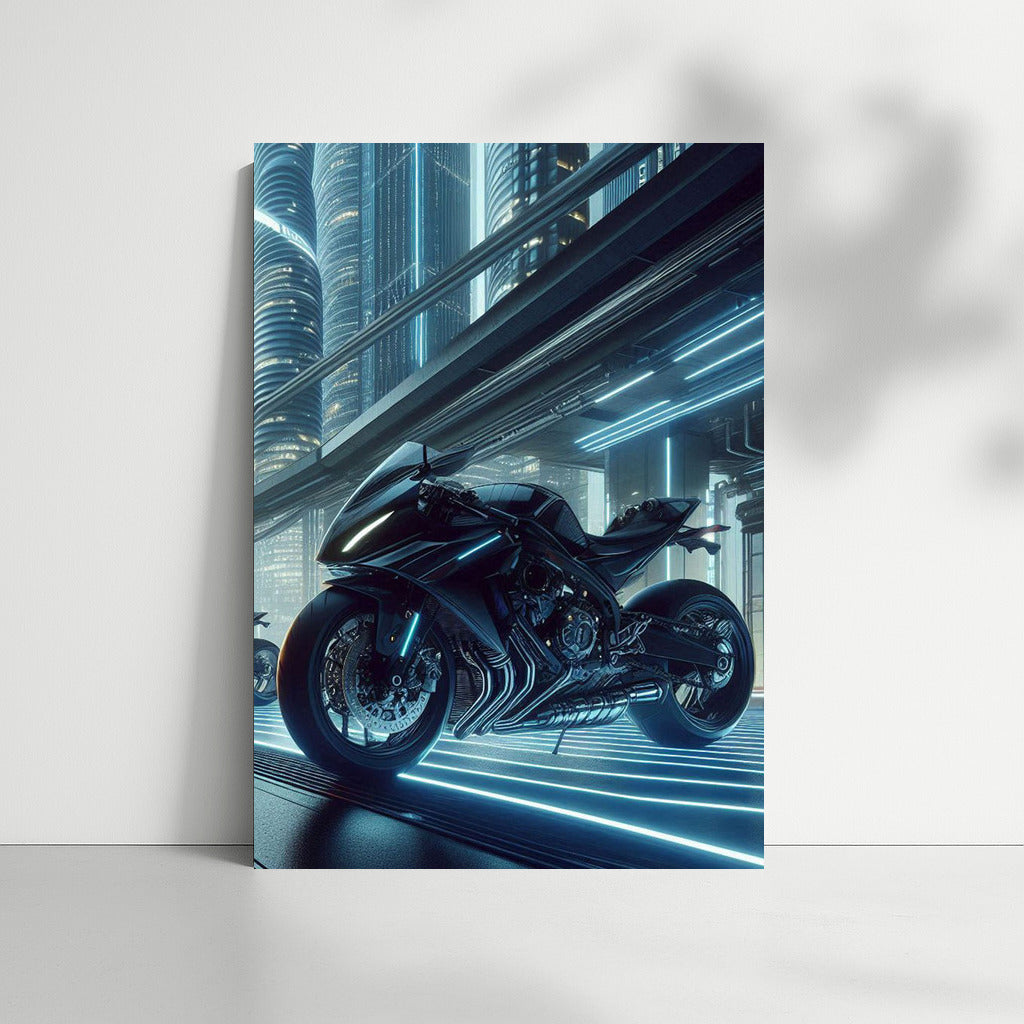 Yamaha in the Future's Glow: Motorcycle in the Futuristic City