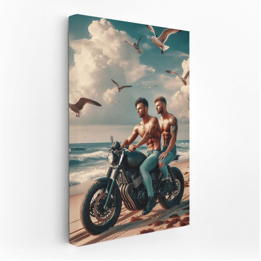 Biker Freedom on the Beach with Seagulls: Naked Bikes on Beach 3