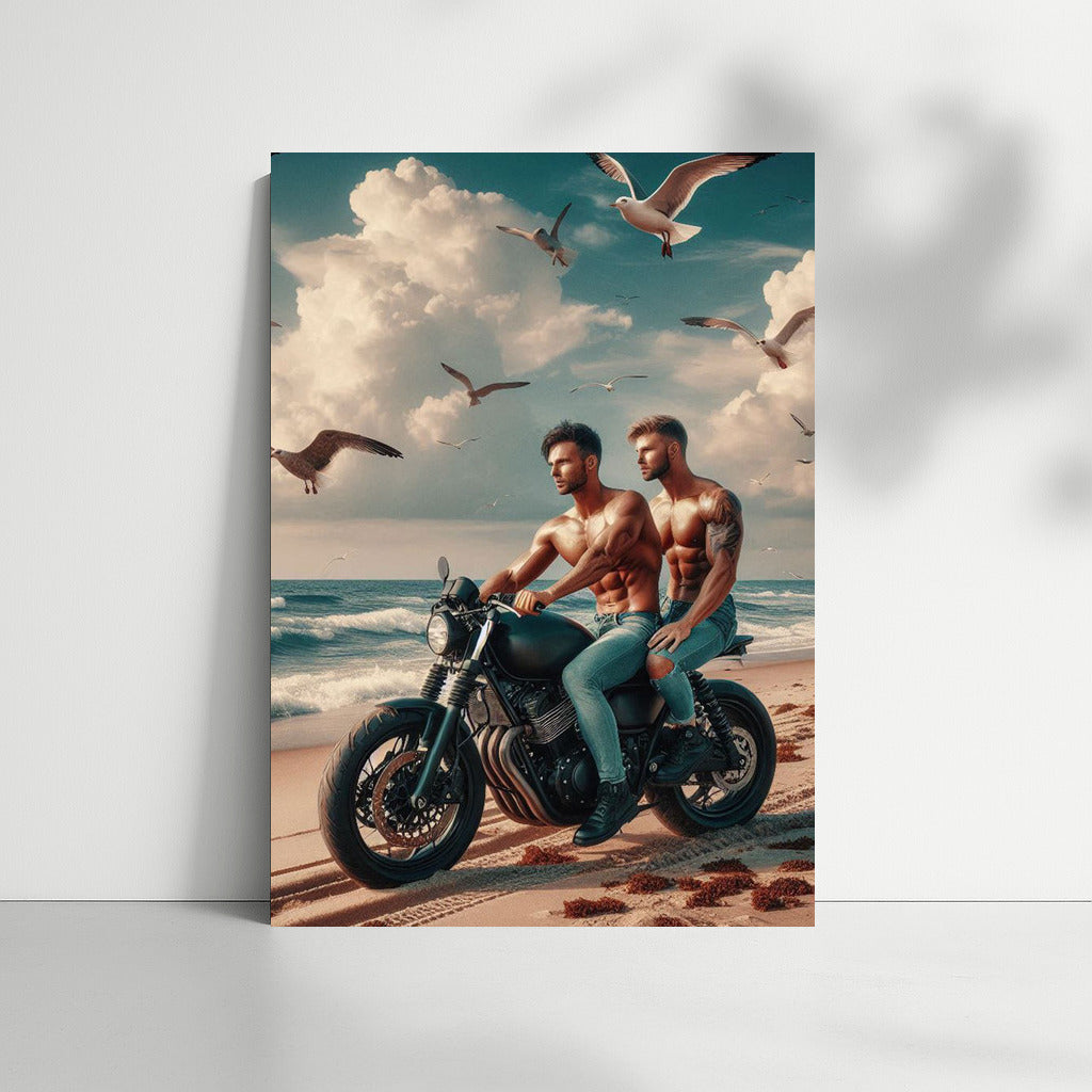 Biker Freedom on the Beach with Seagulls: Naked Bikes on Beach 3