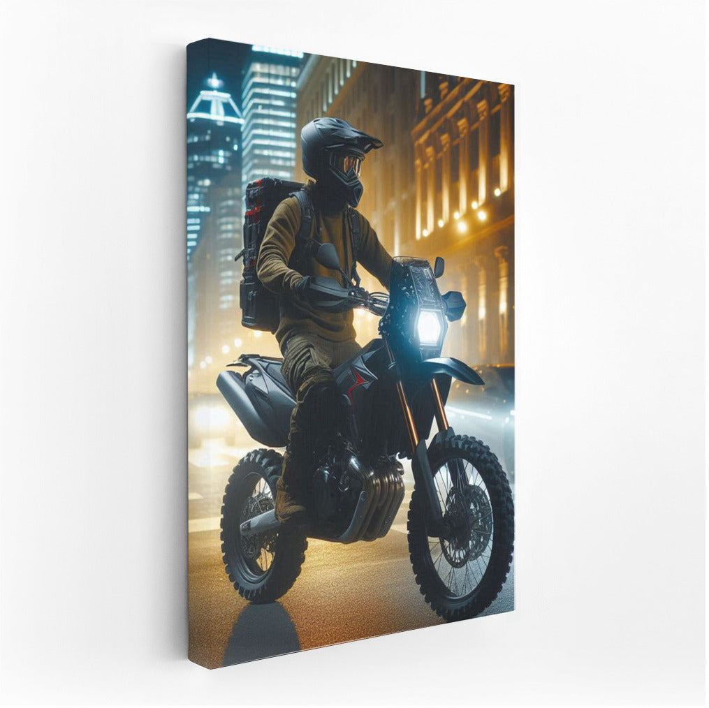 Night Blitz: Motorcycle in City Lights