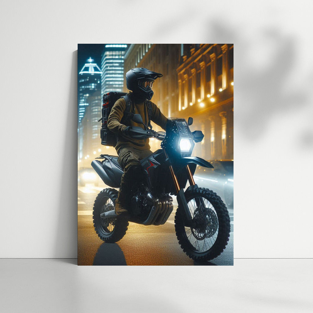 Night Blitz: Motorcycle in City Lights