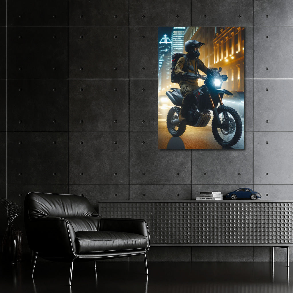 Night Blitz: Motorcycle in City Lights