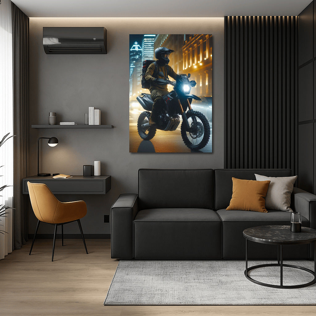 Night Blitz: Motorcycle in City Lights