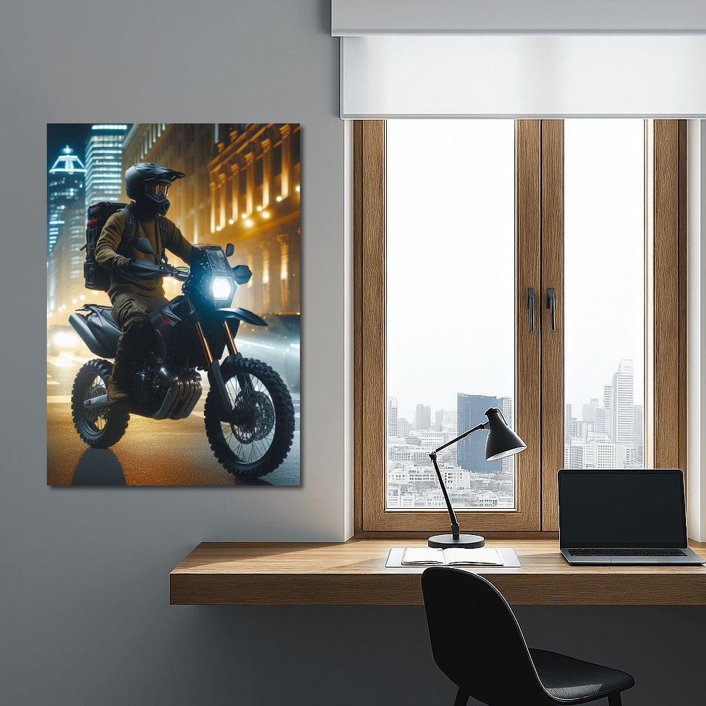 Night Blitz: Motorcycle in City Lights