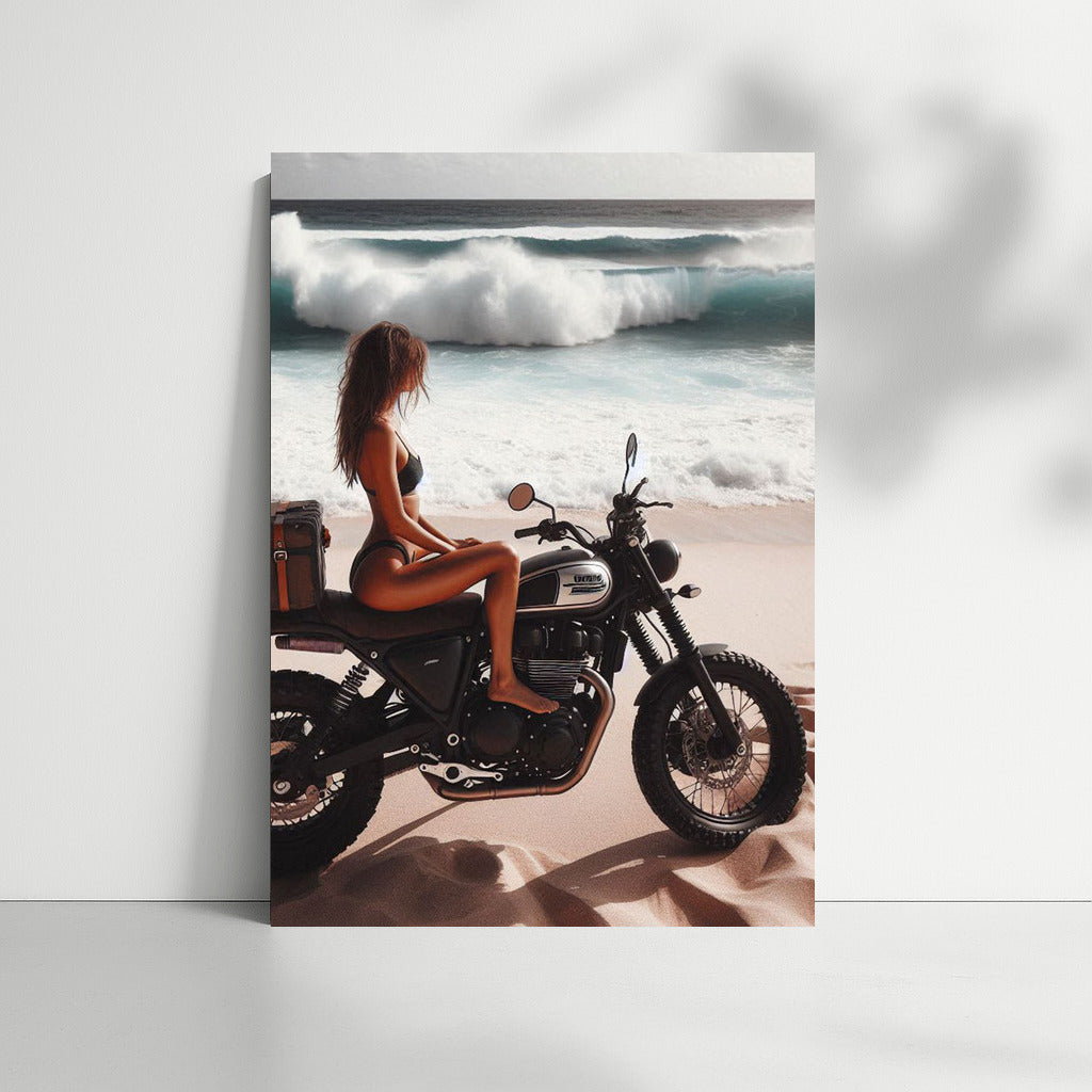 Scrambler on Sandy Beach: Waves of Freedom and Adventure