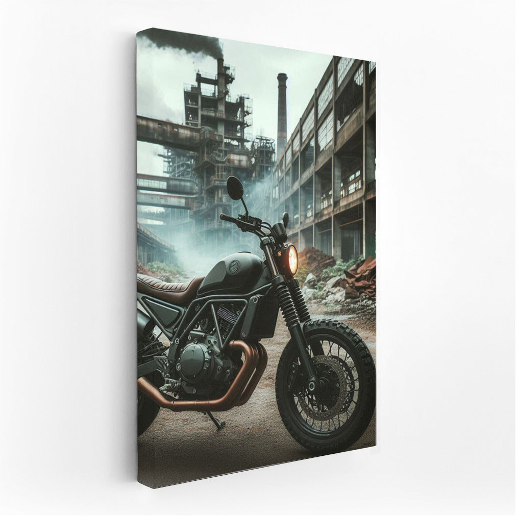 Scrambler in Industrial Zone: Dusty Adventure in Abandoned Factory