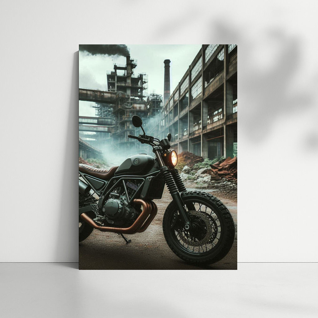 Scrambler in Industrial Zone: Dusty Adventure in Abandoned Factory
