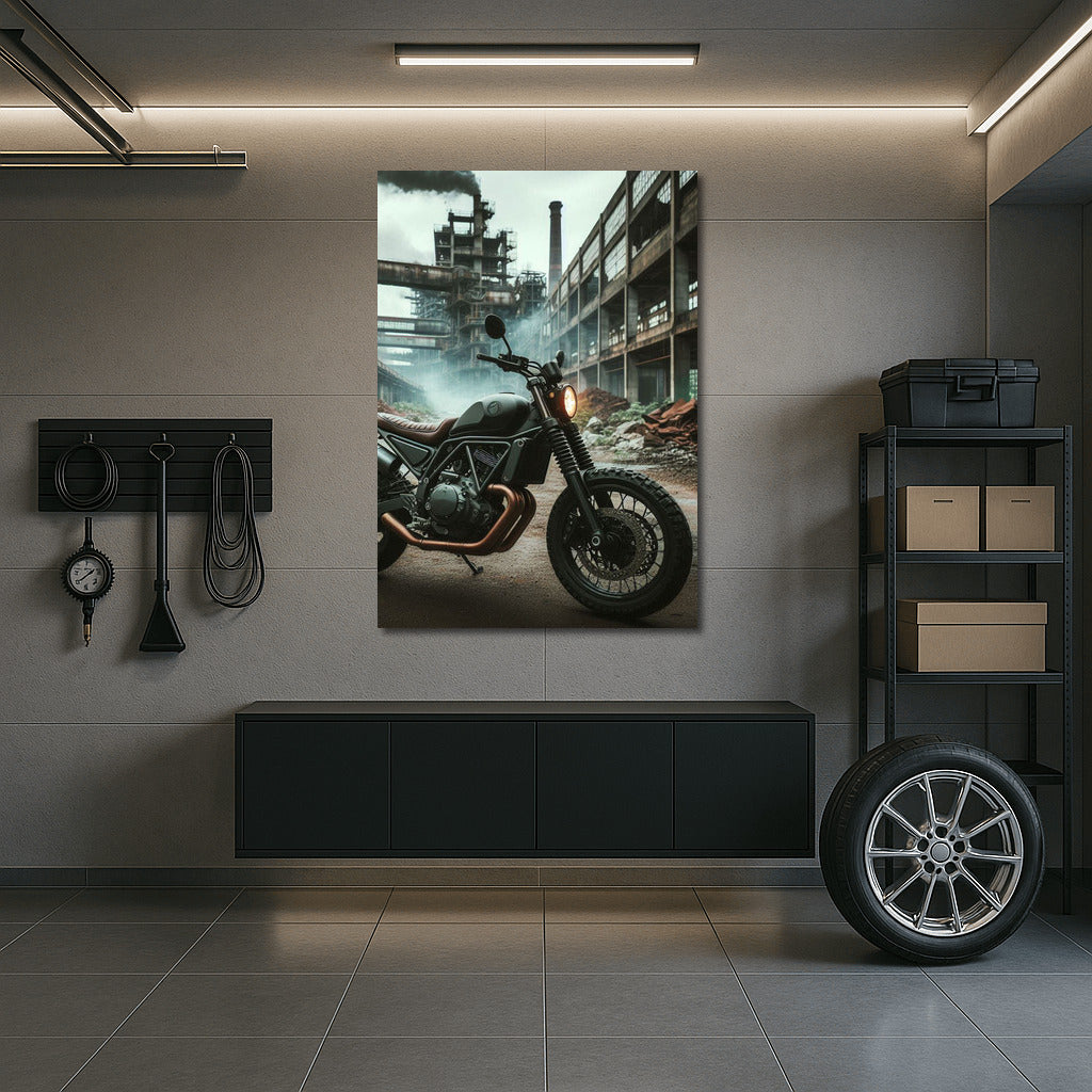 Scrambler in Industrial Zone: Dusty Adventure in Abandoned Factory