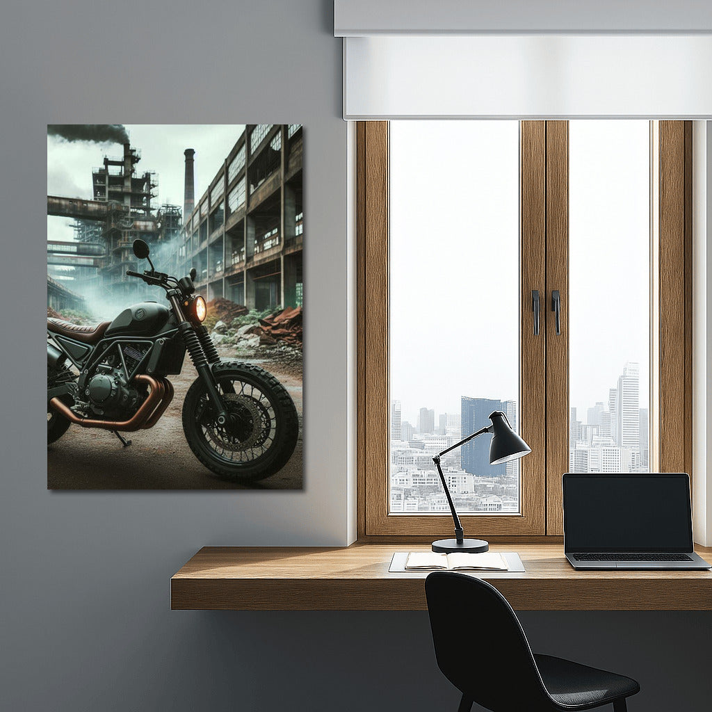 Scrambler in Industrial Zone: Dusty Adventure in Abandoned Factory