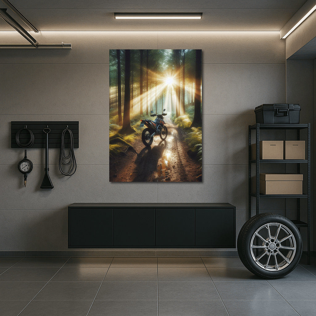 Scrambler in the Forest: Sunbeams on Winding Trails