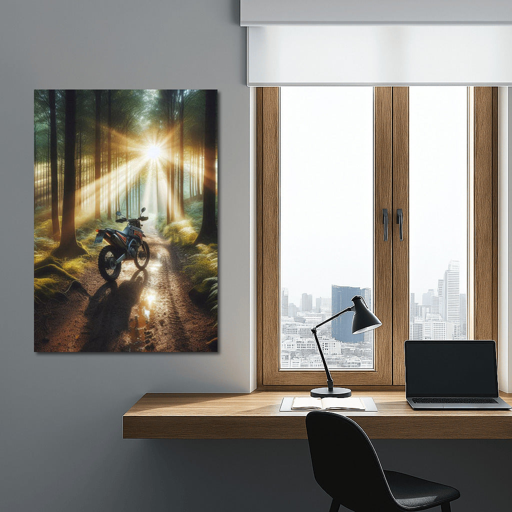 Scrambler in the Forest: Sunbeams on Winding Trails