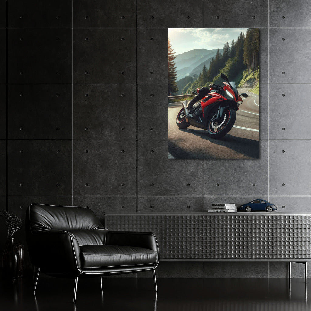 Bright Sportbike on the Mountain Track: Dynamics and Freedom