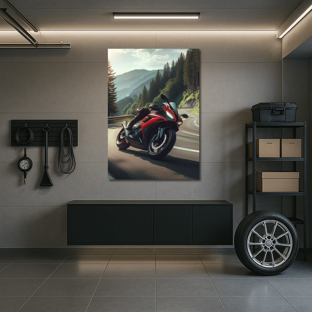 Bright Sportbike on the Mountain Track: Dynamics and Freedom