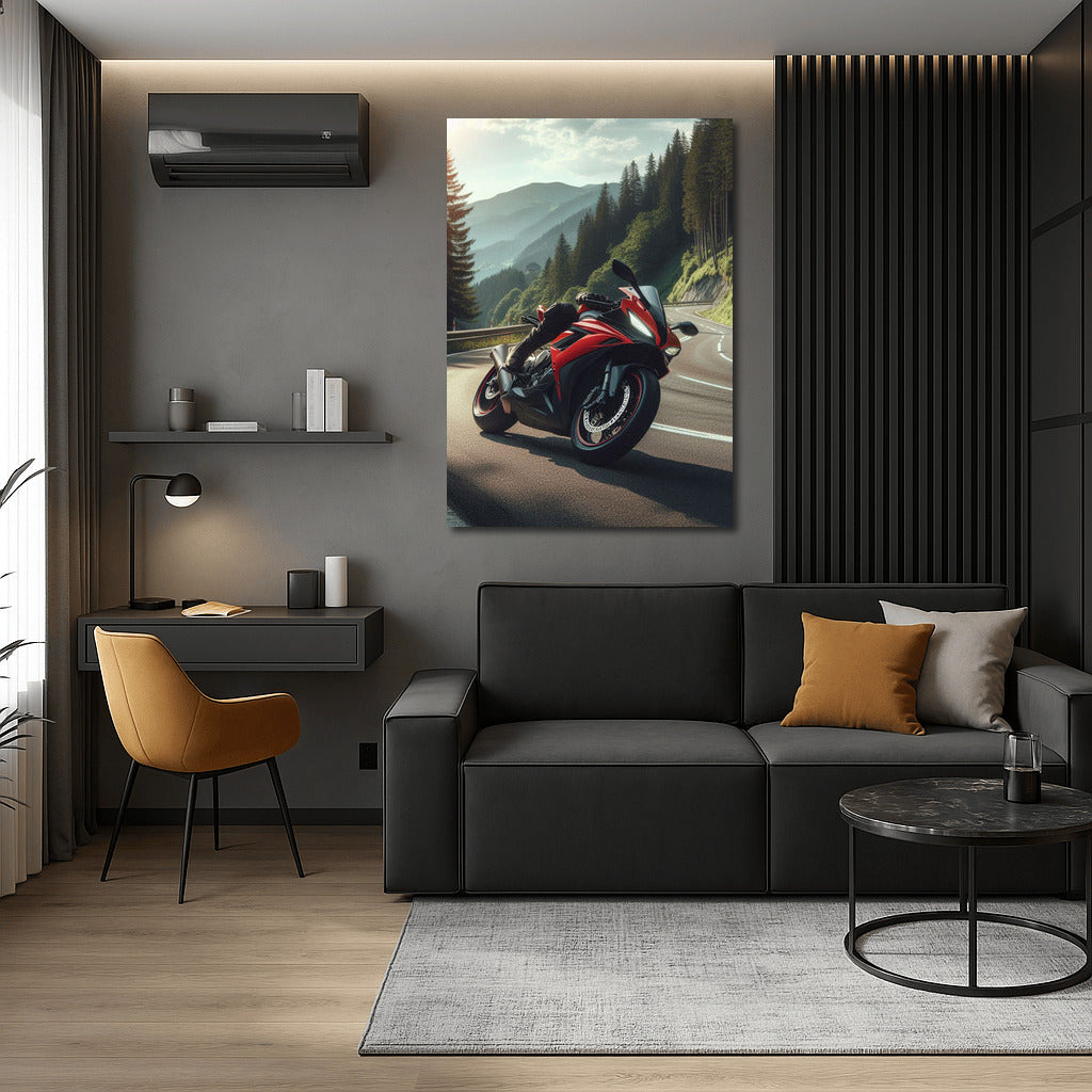 Bright Sportbike on the Mountain Track: Dynamics and Freedom