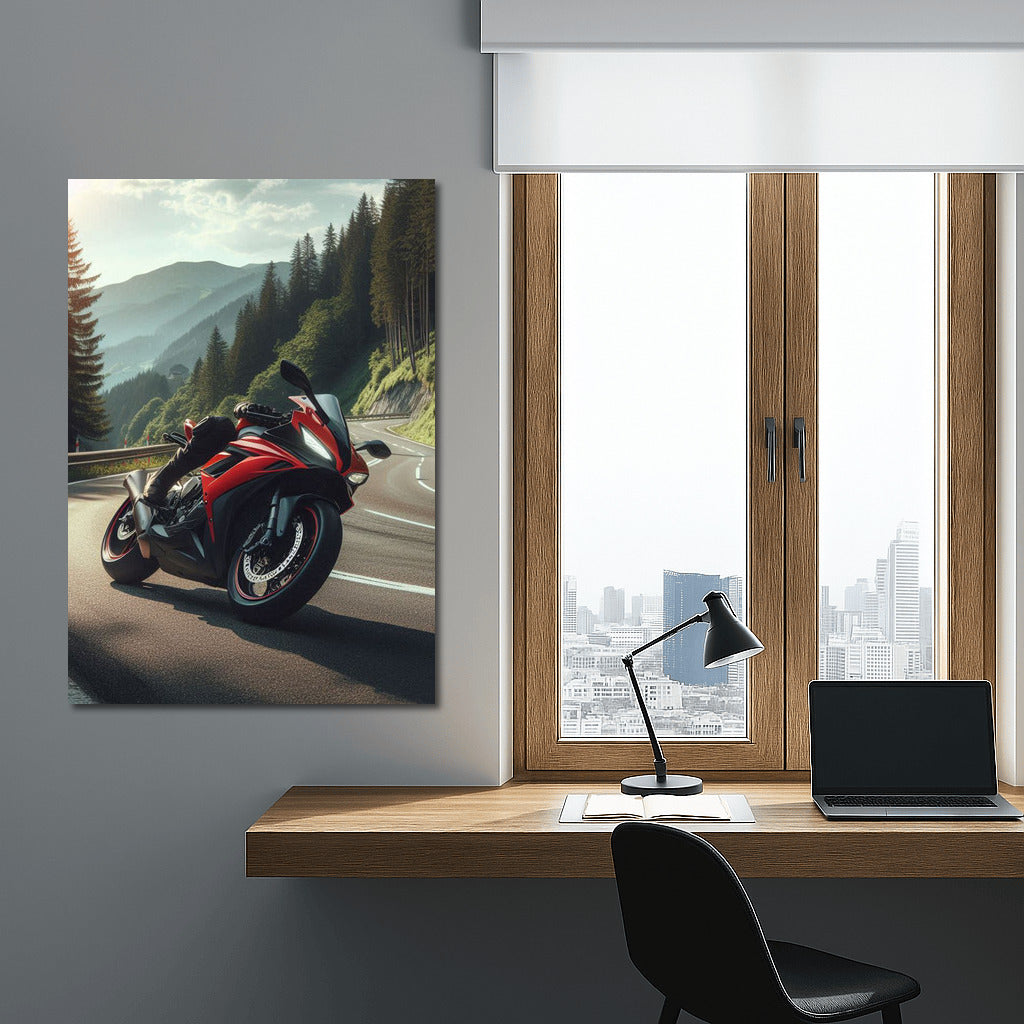 Bright Sportbike on the Mountain Track: Dynamics and Freedom