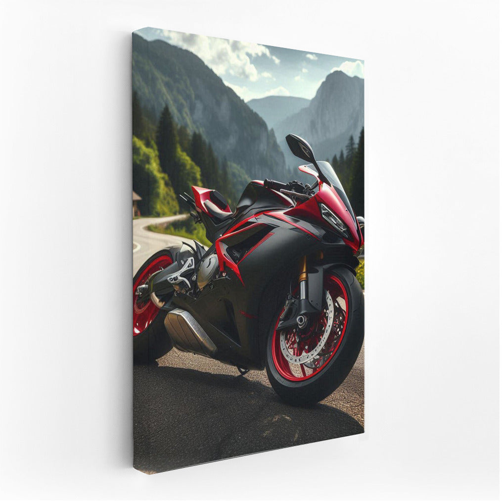 Bright Sportbike on the Mountain Track: Freedom and Adrenaline