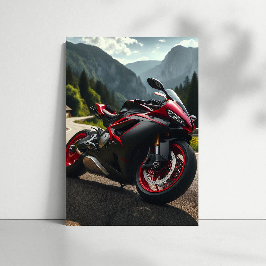 Bright Sportbike on the Mountain Track: Freedom and Adrenaline