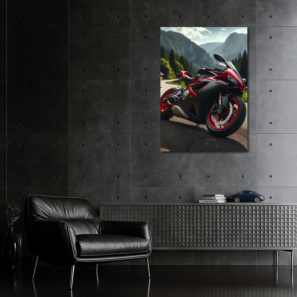 Bright Sportbike on the Mountain Track: Freedom and Adrenaline