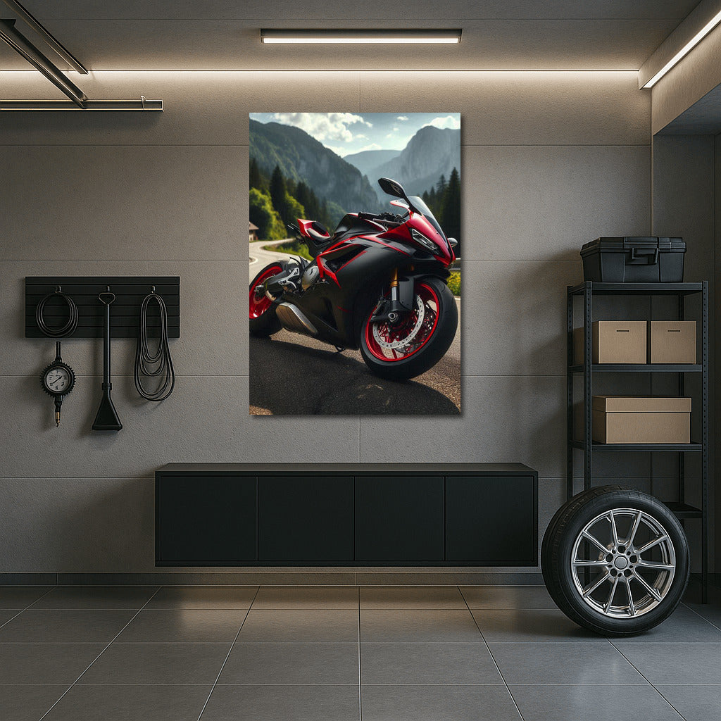 Bright Sportbike on the Mountain Track: Freedom and Adrenaline