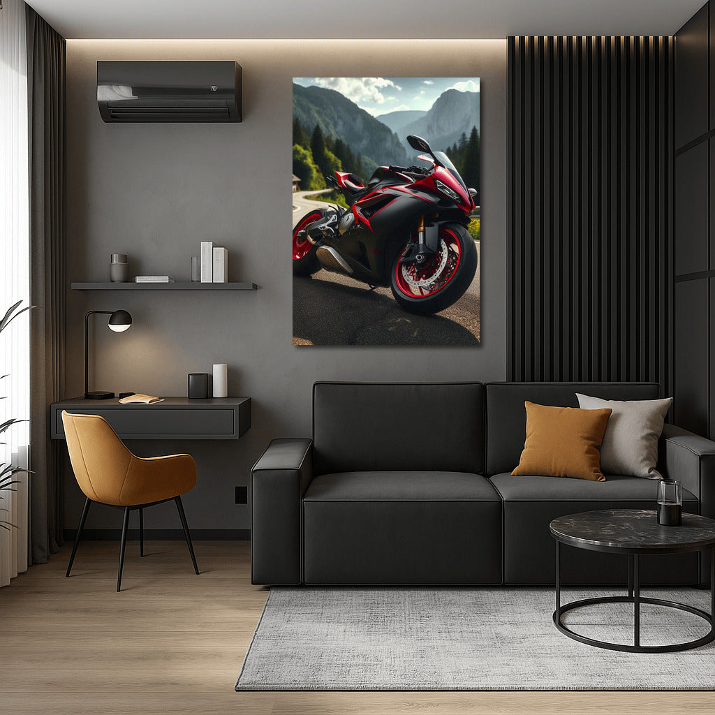 Bright Sportbike on the Mountain Track: Freedom and Adrenaline