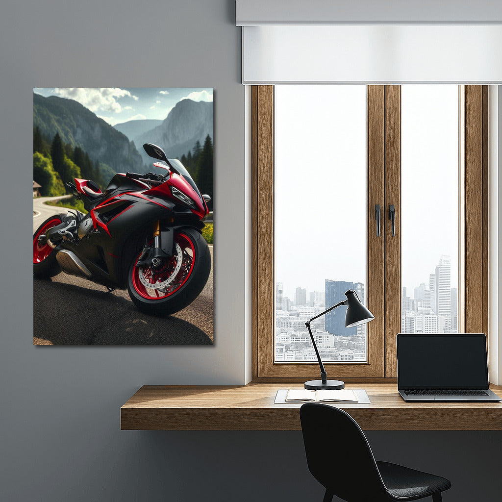 Bright Sportbike on the Mountain Track: Freedom and Adrenaline