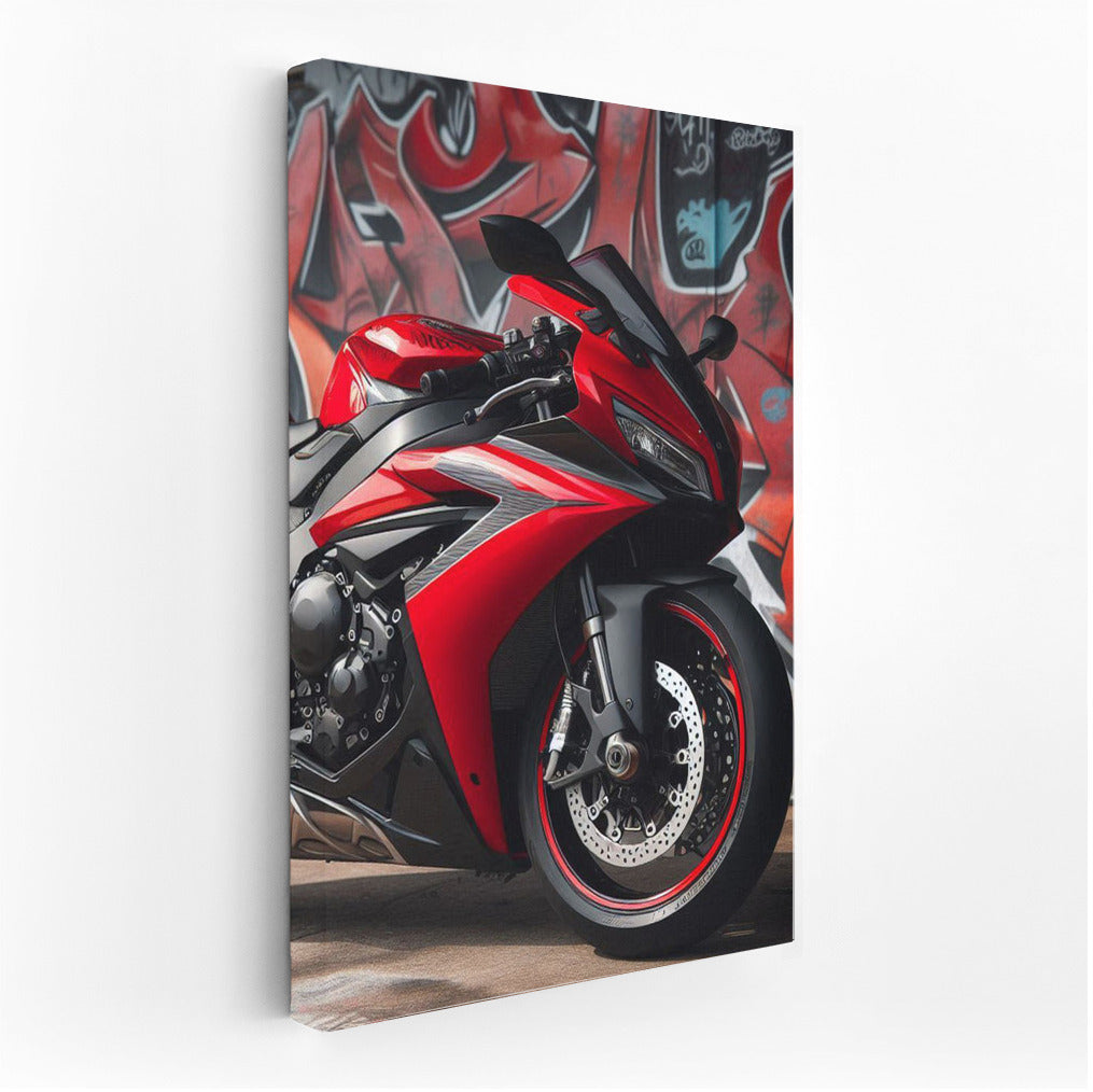 A bright sports bike against a graffiti background: speed and style in the urban jungle
