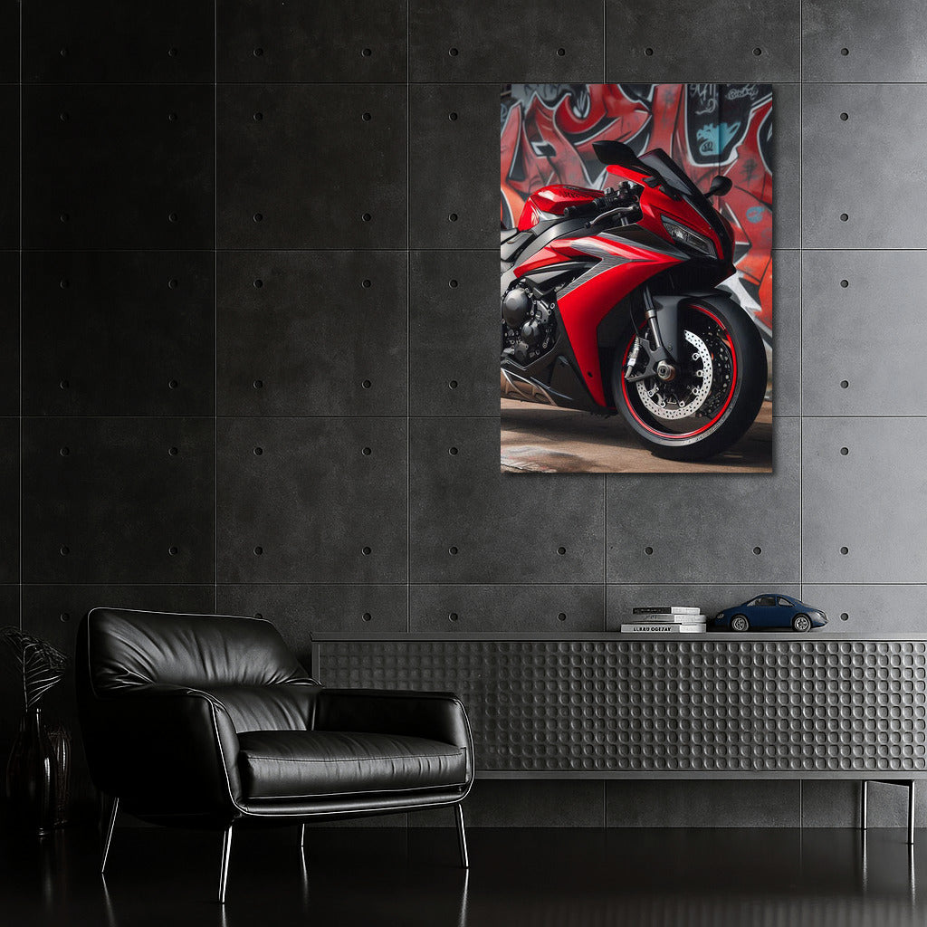 A bright sports bike against a graffiti background: speed and style in the urban jungle
