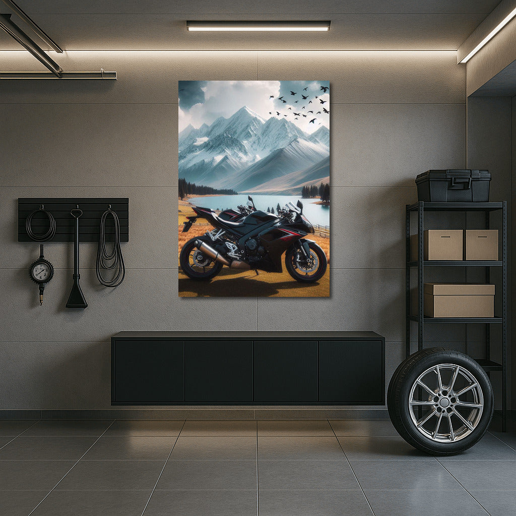 Sport Bike and Mountain Majesty: Steel Power in Nature