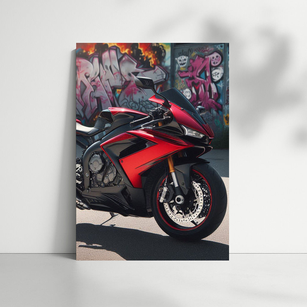 Speed and Graffiti: Sports Bike on a Bright Background
