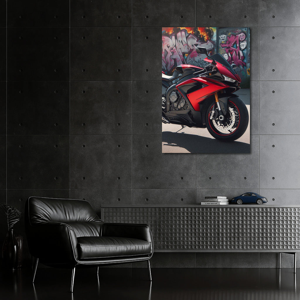 Speed and Graffiti: Sports Bike on a Bright Background