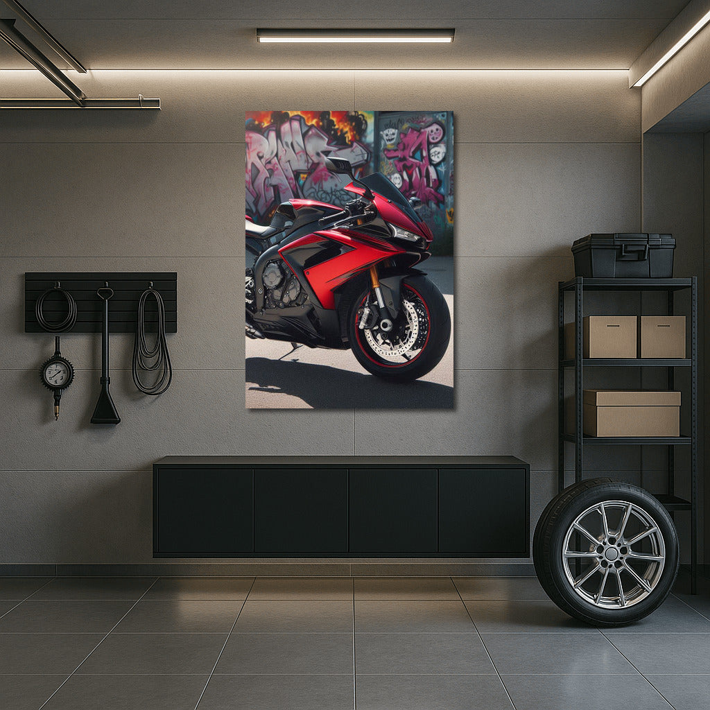 Speed and Graffiti: Sports Bike on a Bright Background