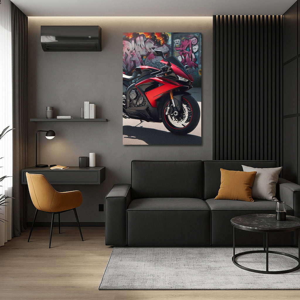 Speed and Graffiti: Sports Bike on a Bright Background