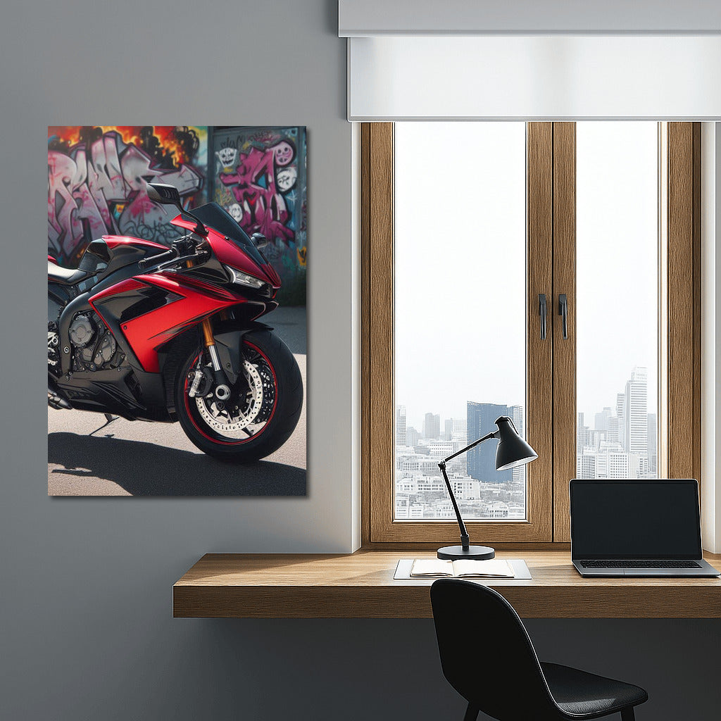 Speed and Graffiti: Sports Bike on a Bright Background