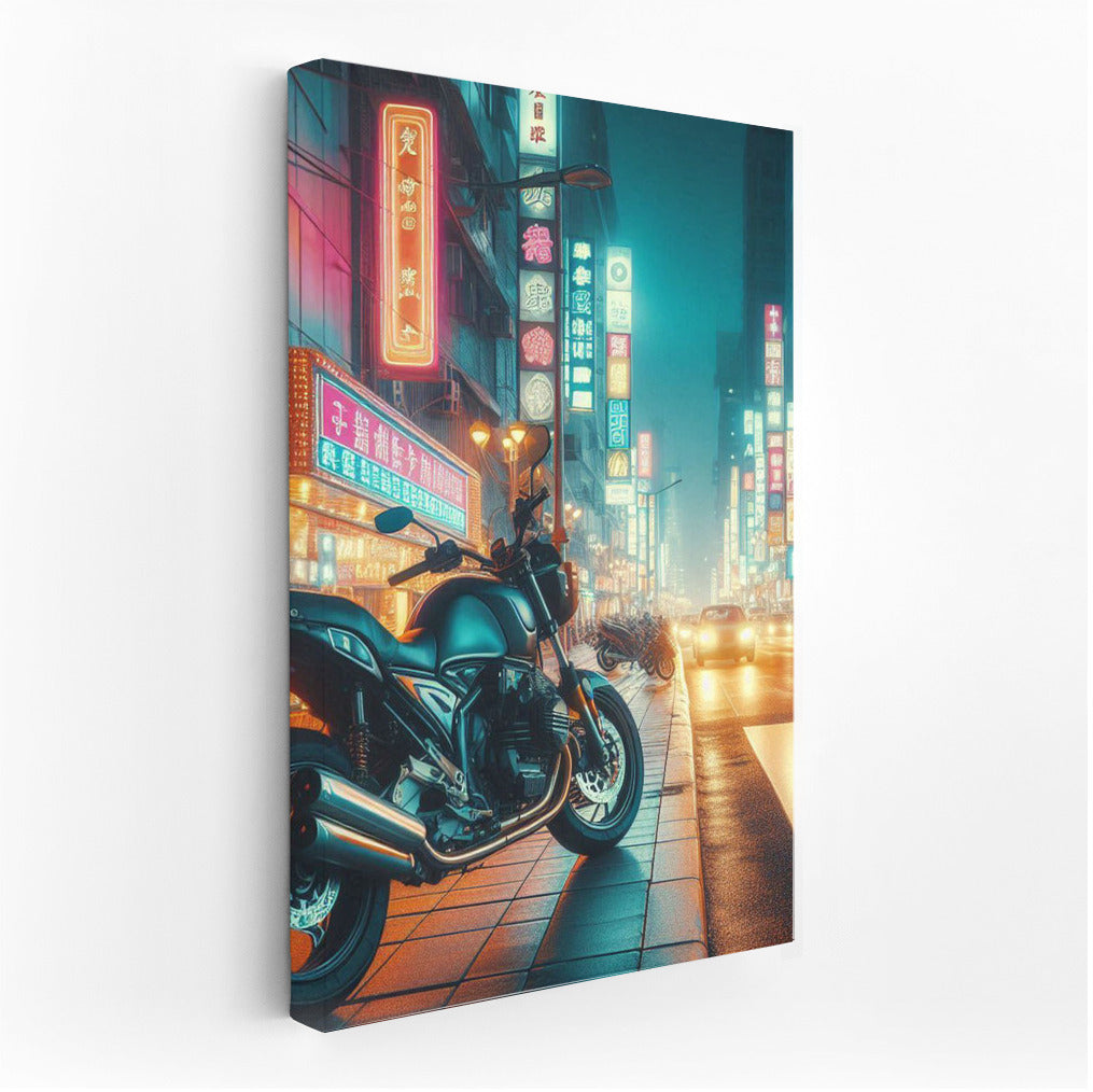 Neon Roar: Touring Motorcycle on the Night City Streets