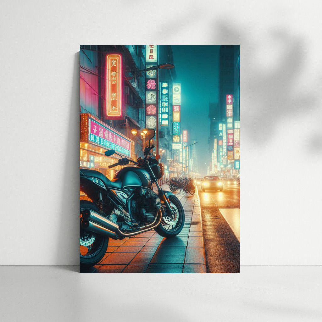 Neon Roar: Touring Motorcycle on the Night City Streets