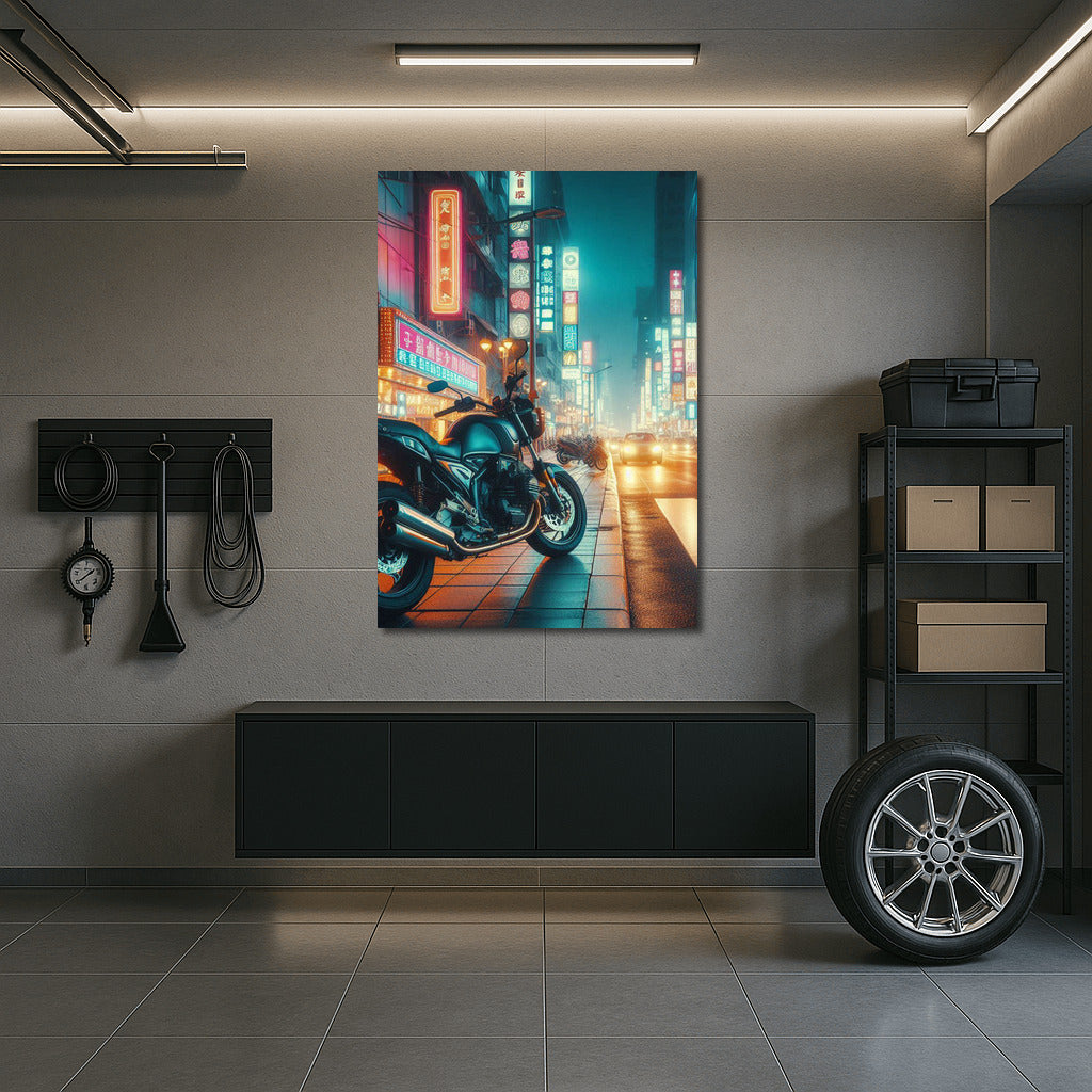 Neon Roar: Touring Motorcycle on the Night City Streets