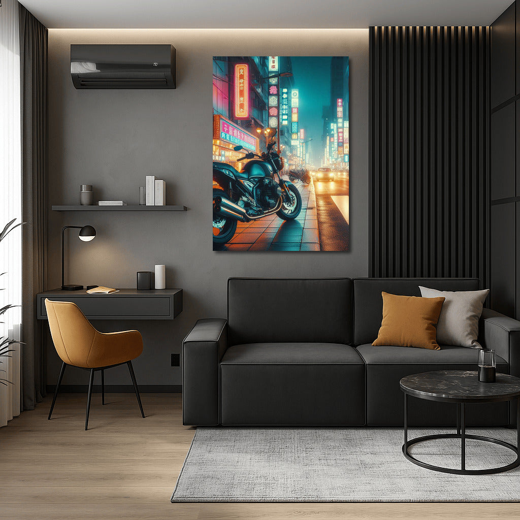 Neon Roar: Touring Motorcycle on the Night City Streets